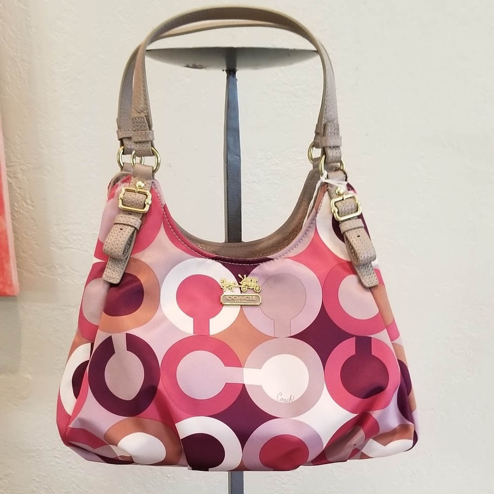 Authentic Coach satin signature fabric bag
